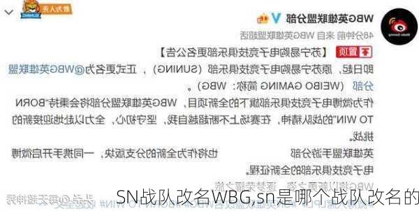 SN战队改名WBG,sn是哪个战队改名的