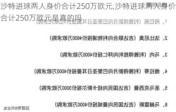 沙特进球两人身价合计250万欧元,沙特进球两人身价合计250万欧元是真的吗