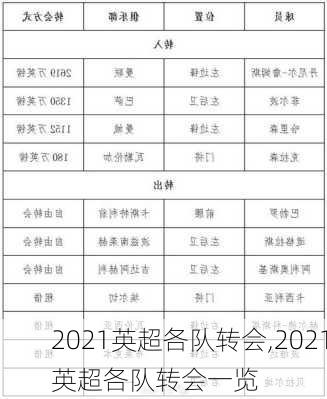 2021英超各队转会,2021英超各队转会一览