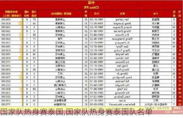 国家队热身赛泰国,国家队热身赛泰国队名单