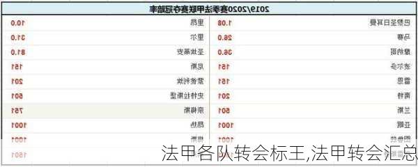 法甲各队转会标王,法甲转会汇总