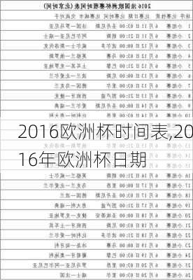 2016欧洲杯时间表,2016年欧洲杯日期