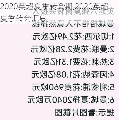 2020英超夏季转会期,2020英超夏季转会汇总