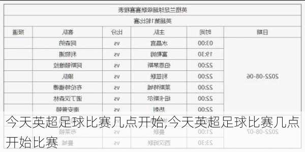 今天英超足球比赛几点开始,今天英超足球比赛几点开始比赛