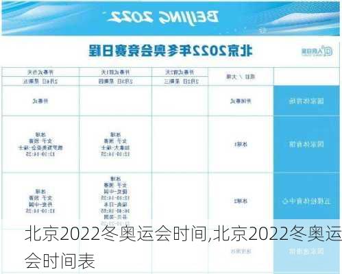 北京2022冬奥运会时间,北京2022冬奥运会时间表