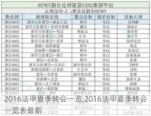 2016法甲夏季转会一览,2016法甲夏季转会一览表最新