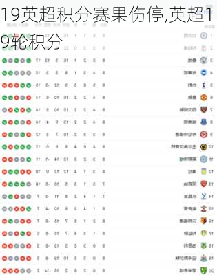 19英超积分赛果伤停,英超19轮积分