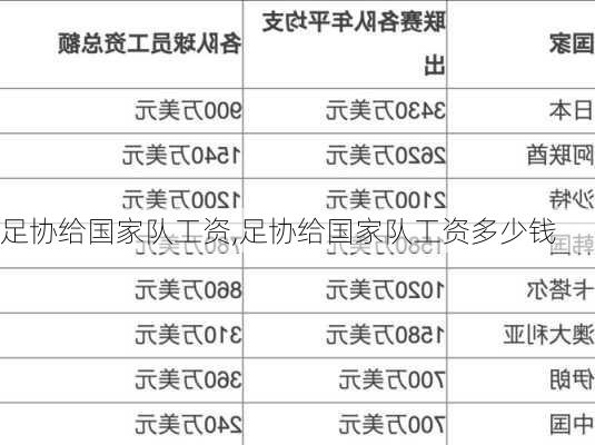 足协给国家队工资,足协给国家队工资多少钱