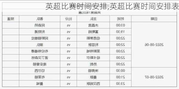 英超比赛时间安排,英超比赛时间安排表