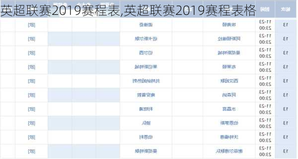 英超联赛2019赛程表,英超联赛2019赛程表格