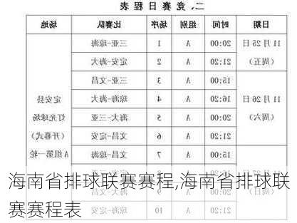 海南省排球联赛赛程,海南省排球联赛赛程表