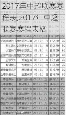 2017年中超联赛赛程表,2017年中超联赛赛程表格