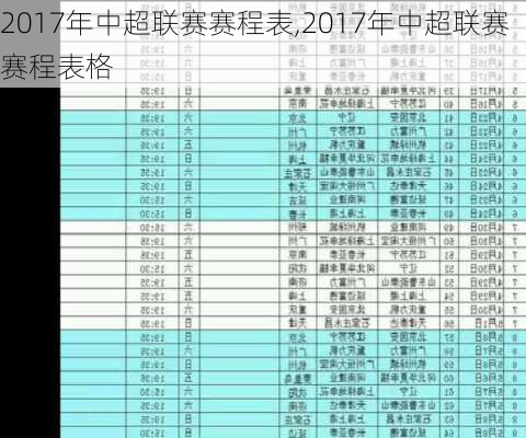 2017年中超联赛赛程表,2017年中超联赛赛程表格