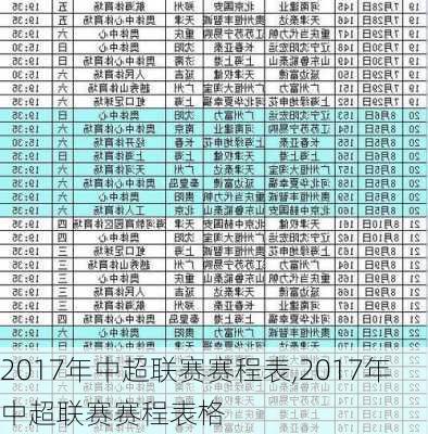 2017年中超联赛赛程表,2017年中超联赛赛程表格