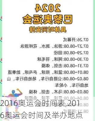 2016奥运会时间表,2016奥运会时间及举办地点