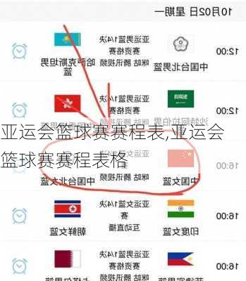 亚运会篮球赛赛程表,亚运会篮球赛赛程表格