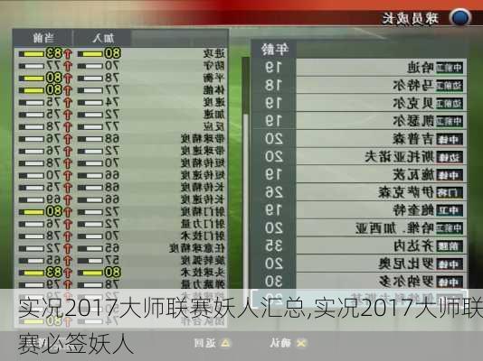 实况2017大师联赛妖人汇总,实况2017大师联赛必签妖人