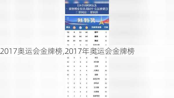 2017奥运会金牌榜,2017年奥运会金牌榜