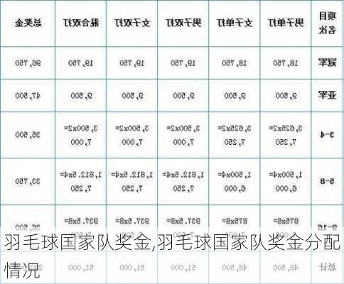 羽毛球国家队奖金,羽毛球国家队奖金分配情况