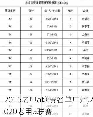 2016老甲a联赛名单广州,2020老甲a联赛