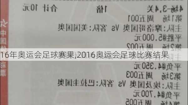 16年奥运会足球赛果,2016奥运会足球比赛结果