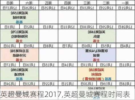 英超曼城赛程2017,英超曼城赛程时间表