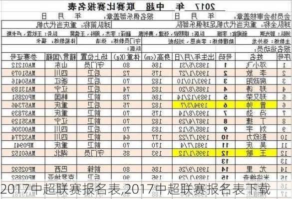 2017中超联赛报名表,2017中超联赛报名表下载