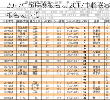 2017中超联赛报名表,2017中超联赛报名表下载