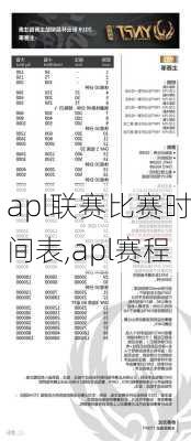 apl联赛比赛时间表,apl赛程