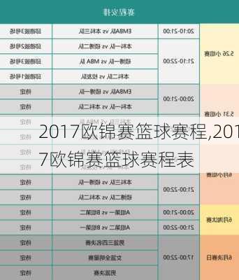 2017欧锦赛篮球赛程,2017欧锦赛篮球赛程表