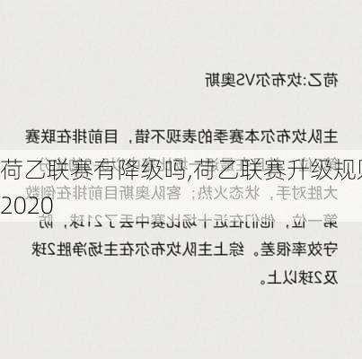 荷乙联赛有降级吗,荷乙联赛升级规则2020