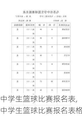 中学生篮球比赛报名表,中学生篮球比赛报名表格