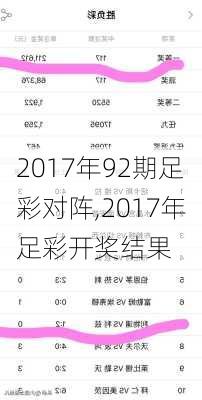 2017年92期足彩对阵,2017年足彩开奖结果