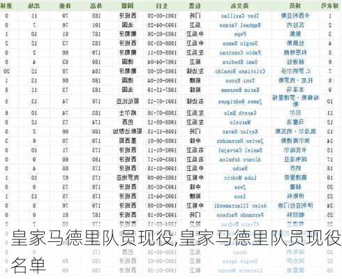 皇家马德里队员现役,皇家马德里队员现役名单