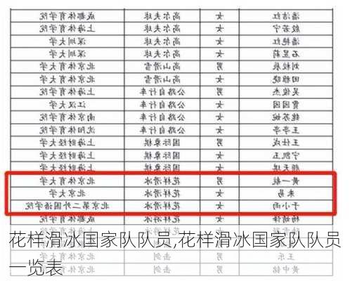 花样滑冰国家队队员,花样滑冰国家队队员一览表