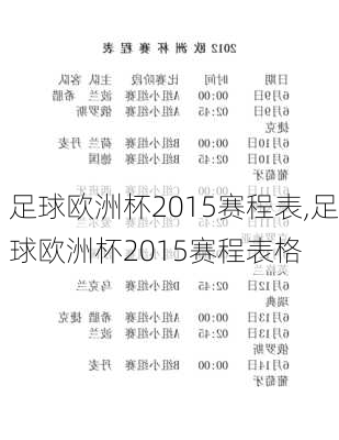 足球欧洲杯2015赛程表,足球欧洲杯2015赛程表格