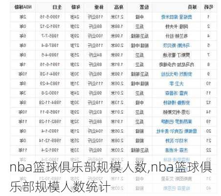 nba篮球俱乐部规模人数,nba篮球俱乐部规模人数统计