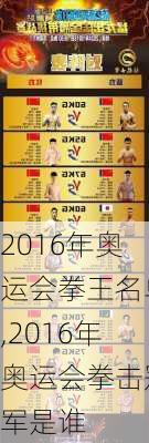 2016年奥运会拳王名单,2016年奥运会拳击冠军是谁