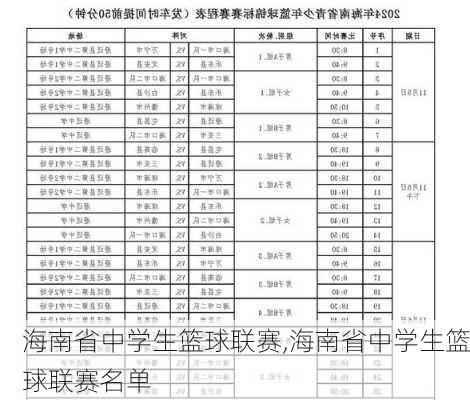 海南省中学生篮球联赛,海南省中学生篮球联赛名单