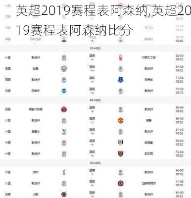 英超2019赛程表阿森纳,英超2019赛程表阿森纳比分