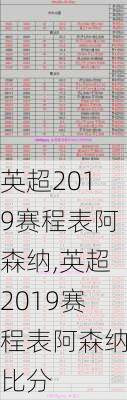 英超2019赛程表阿森纳,英超2019赛程表阿森纳比分