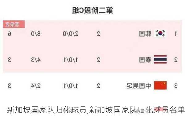 新加坡国家队归化球员,新加坡国家队归化球员名单