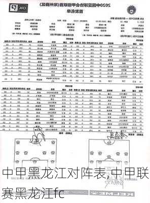 中甲黑龙江对阵表,中甲联赛黑龙江fc